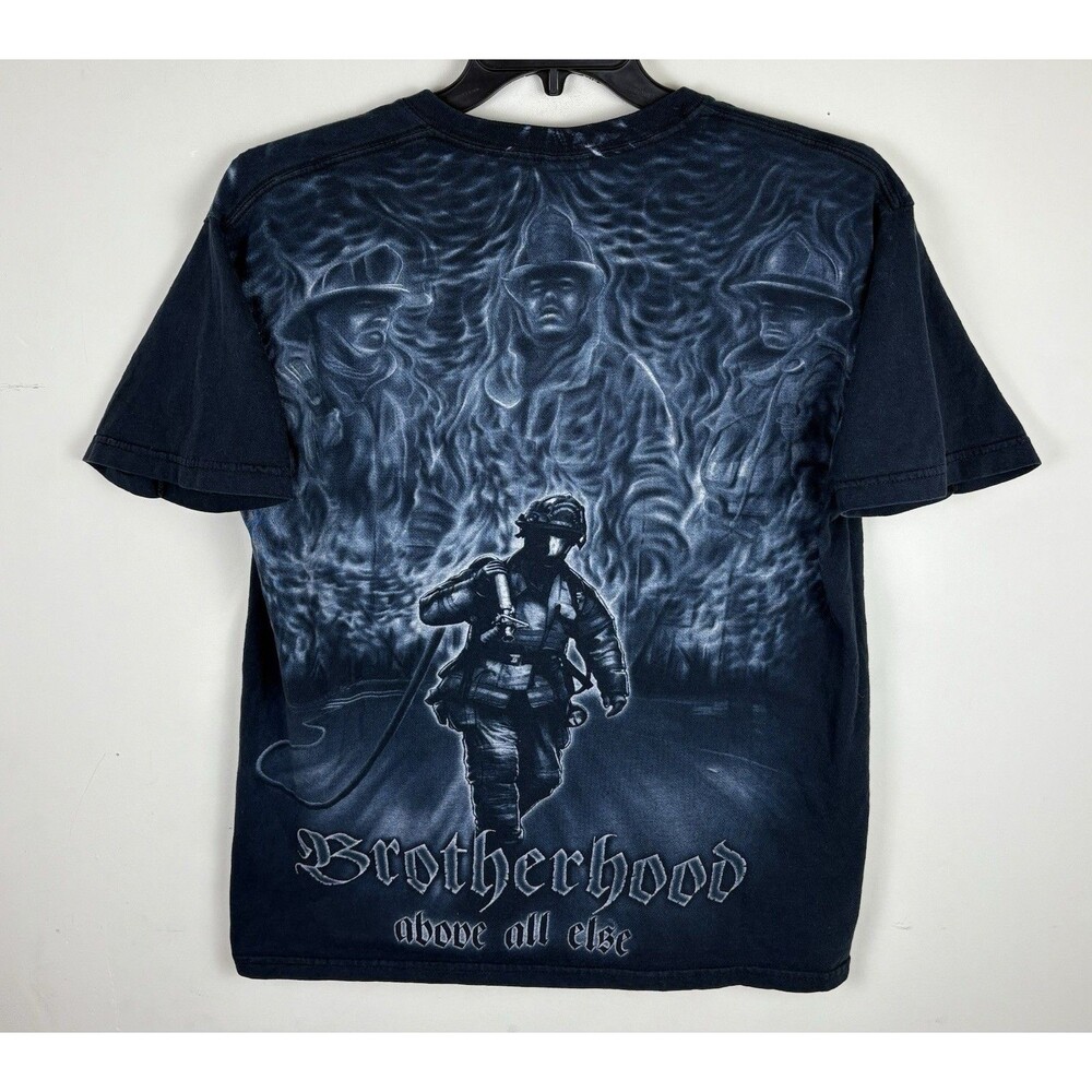 Y2K Firefighter Big Graphic AOP T-Shirt / Black / Size Large